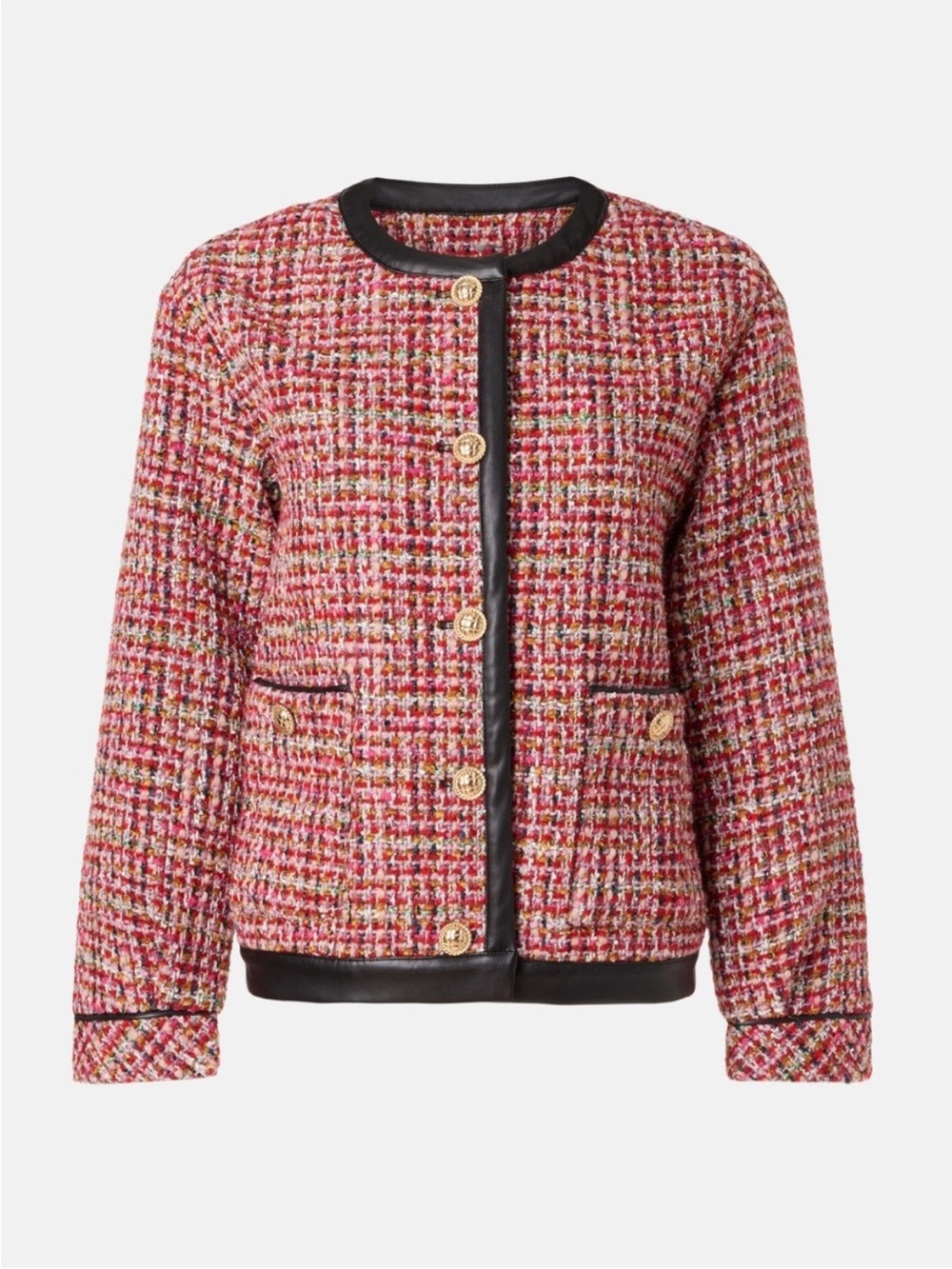 English Factory Tuckernuck Pink Tweed Jacket with Vegan Leather Trim Size S